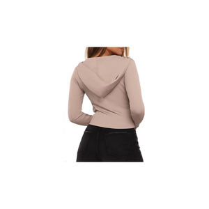 Sexy Fitted Cropped <b>Hoodie</b> <b>for</b> <b>Women</b> Zip Front Rib Knit <b>Long</b> Sleeve Fashion Top <b>for</b> <b>women</b> - Product Image 2