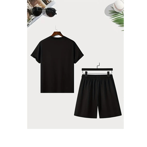 Ensemble polo et short homme été, couleur unie, impression sérigraphique personnalisée OEM, logo frontal, manches courtes, col rond. - Product Image 2