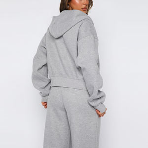 Conjunto Deportivo de Dos Piezas para Mujer, 100% Algodón, Elástico, Cuello en V, Estilo Hip Hop, Forro Polar, Transpirable, para Invierno - Product Image 2