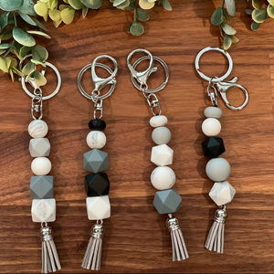 Porte-clés en marbre noir et blanc, Porte-clés en marbre pour étudiant, Porte-clés en marbre de pierre naturelle - Product Image 1