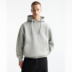 Oversized Heavyweight 600GSM Pullover Sweatshirt Heather Grey Kangaroo Pocket Hoodies Men Embossed Drop Shoulder 100% Cotton - Product Image 1