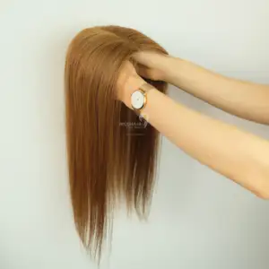 Ekstensi rambut grosir wanita klip 100% dasar sutra Topper ekstensi rambut manusia wig rambut Topper ikatan tangan lebih sedikit