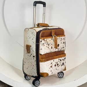 Handmade Cowhide Leather Travel Bag Custom Design Genuine Leather Luggage <b>Trolley</b> for Business Trip Spinner Wheels for Men Women - Product Image 4