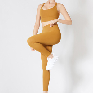 Custom Logo Seamless Yoga Set Women High Waist Leggings Sports Bra Gym Fitness Workout Activewear 2 Piece Set OEM Fit - Product Image 5