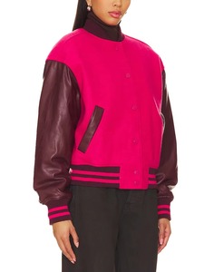 Chaqueta Varsity Personalizada para Mujer, Chaqueta de Lana con Mangas de Cuero, Chaqueta Letterman Bordada, Ropa Urbana de Moda, Servicio de Muestras OEM ODM - Product Image 5