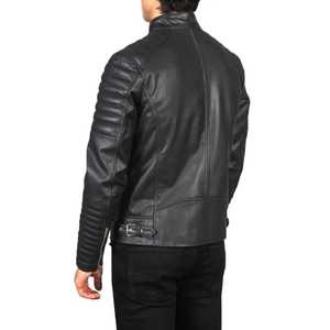 Veste en cuir pour homme de style bomber, tendance streetwear américaine, avec fermeture éclair, personnalisable en couleurs et logo. - Product Image 2