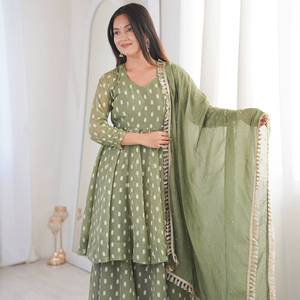 ชุดชาราร่าปาลาซโซสำหรับผู้หญิง ผ้าเนื้อหนา ชุดลำลองสไตล์ชาติพันธุ์ กางเกงชาราร่าทันสมัย ชุดปาลาซโซสำหรับงานแต่งงานแบบดั้งเดิมสำหรับผู้หญิง - Product Image 1