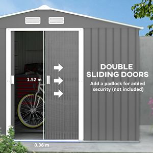 Casetta da Giardino in Metallo Grigio 11FT X 9FT Facilmente Assemblabile con 4 Prese d'Aria e Doppie Porte Scorrevoli per Cortile e Patio - Product Image 5