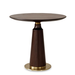 Hourglass <b>Walnut</b> Wood Drink <b>Table</b> | Inverted Cone Top Accent Stand with Gold Brass Collar & Solid Timber Base - Product Image 2