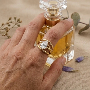 14K Gold Pear Cut Diamond Multi Band <b>Ring</b> Wrap Bypass Engagement Party Luxury Statement Designer Jewelry Rhodium Plated <b>for</b> <b>Men</b> - Product Image 2