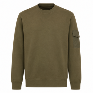 Sudadera de Cuello Redondo Color Verde Oliva para Hombre, Corte Regular, Tejido de Algodón, con Bolsillo en el Brazo, Estilo Casual de Otoño - Product Image 5