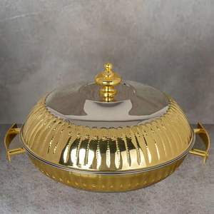 Plat à réchaud en acier inoxydable avec couvercle en verre, support doré, chauffe-plats pour buffet, ensemble de service traiteur - Product Image 3