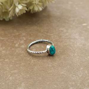 Vintage Natural Turquoise Gemstone Bezel Set <b>Ring</b> Brass 925 Silver Plated Textured Band Dainty Boho <b>Adjustable</b> Daily Wear Unisex - Product Image 2