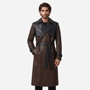Men's Pockets <b>Leather</b> Overcoat Men's Full Length <b>Leather</b> Trench Coat Men Turn-Down <b>Leather</b> Long Coat Mens Belt <b>Leather</b> Long Coat - Product Image 6