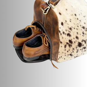 Bolsa de Viaje de Cuero Genuino con Cierre, Gran Capacidad, Estilo Vintage, Resistente, de Piel de Vaca con Pelo, Proveedor Directo de Fábrica LHODB-0017 - Product Image 3