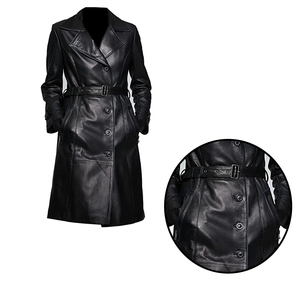 Plus Size Men Genuine Leather Woolen Waterproof Winter Trench Coat Long Sleeve Belted Sheep Fur Trim Outerwear Casual Streetwear - Product Image 4