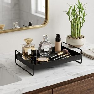 Black Metal Vanity <b>Tray</b> Rectangle Shape Minimalist Design for Makeup <b>Perfume</b> Storage Organizer Easy To Clean Polished Finish - Product Image 4