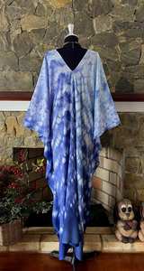Robe caftan indigo japonaise Shibori Tie Dye, art portable, taille unique, style bohème - Product Image 6