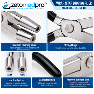 ZETOMEDPRO ZM-J-646 WRAP N TAP Pince à boucler 14mm et 19mm en acier inoxydable avec poignée en PVC, couleurs de poignée personnalisables, outil de sertissage de bijoux - Product Image 3