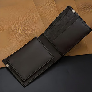 Portefeuille homme en cuir lisse marron foncé, motif rayé, avec rabat, poche à monnaie, fenêtre pour carte d'identité, porte-cartes, porte-billets, sac à main d'affaires - Product Image 6