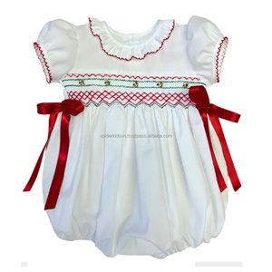 Mono de Invierno Estilo Vintage para Bebés Niñas, Diseño Navideño con Botones a Presión, Bordado a Mano, Flores Navideñas, Diseño Geométrico de Burbujas - Product Image 1