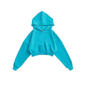 Solid Color Hooded Crop <b>Top</b> Outfit Women Long Sleeve Casual Lined Embroidered Printed Breathable 100% Cotton Front Autumn <b>Winter</b> - Product Image 1