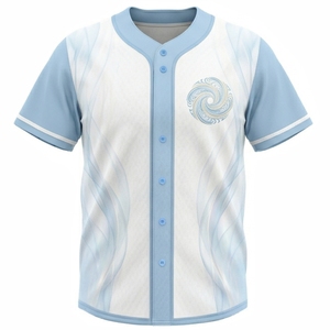 เสื้อเบสบอลแบบยูนิเซ็กซ์ แขนสั้น พิมพ์ลายแบบซับลิเมชั่น ระบายอากาศได้ดี ผลิตจากโพลีเอสเตอร์ แห้งเร็ว สามารถสั่งทำได้ พร้อมโลโก้ด้านหน้า สีขาว-น้ำเงิน สำหรับฤดูร้อน - Product Image 5