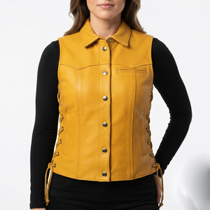 Women <b>Leather</b> <b>Vest</b> Made With Smooth <b>Leather</b> Fabric Sleeveless Structure Comfortable Silhouette Functional Side Pockets Secure - Product Image 1