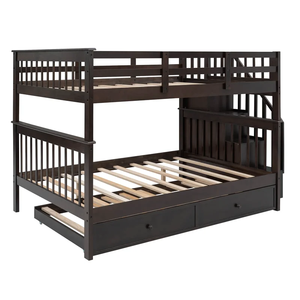 Wholesale Full Over Solid Wood Standard <b>Bunk</b> <b>Bed</b> <b>with</b> Shelves Stairs and <b>Trundle</b> for Kid Adult Bedroom Form Vietnam Manufacturer - Product Image 2