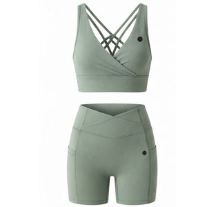 Nuevo Conjunto Deportivo Sin Costuras Acanalado para Mujer, Sujetador Acanalado con Shorts a Juego, Tejido Flexible, Ajuste Moderno, Ropa Deportiva de Dos Piezas - Product Image 5