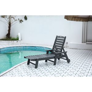 Sdraio da Esterno Oversize a 5 Posizioni in HDPE Effetto Legno con Ruote per Patio e Giardino - Product Image 2