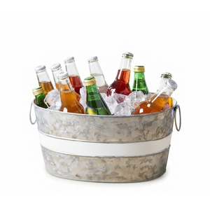 Wholesale Oval Galvanized Wine Tub Metal Beverage <b>Ice</b> <b>Bucket</b> with Handles for Party <b>Drink</b> Cooler Galvanized Steel <b>Ice</b> Tub <b>Bucket</b> - Product Image 3