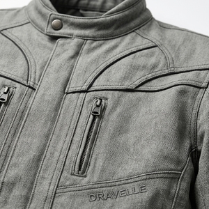 Mens Motorcycle Biker Jacket Custom Grey Washed Denim Tactical Panel Seam Snap Collar Cafe Racer Outerwear <b>Coat</b> - Product Image 6