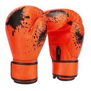 Gants de boxe en cuir PU vert multicolores avec fermeture Velcro à motif goutte de peinture noire pour l'entraînement des adultes - Product Image 2