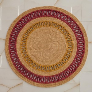 Tapis rond en jute tressé à la main, style bohème naturel, décoration rustique chic pour salon et chambre. - Product Image 1