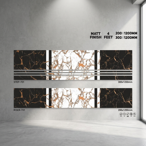 Azulejos de escalera con aspecto de mármol impreso en acabado mate-Nuevo diseño marrón de porcelana esmaltada, escalón de 1200x300mm y elevador de 1200x200mm - Product Image 6
