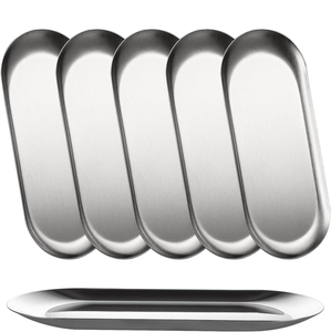 Bandeja Ovalada de Acero Inoxidable Pulido, Plato de Metal para Servir, Plato para Cena, para Servicio de Comedor y Eventos - Product Image 5