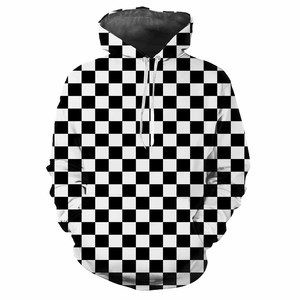Sudadera con Capucha Unisex, Diseño a Cuadros, Bordada, Corte Holgado, Patrón Geométrico, Estilo Casual, Impresión por Sublimación, 100% Algodón Tejido, para Invierno - Product Image 4