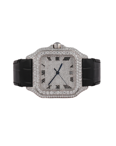 Unique Design Diamond Roman Dial Watch Elegant Luxury White Gold Wrist Watch for Men's Available in Lather Band - Product Image 1