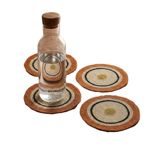 Juego de posavasos de hierba marina tejidos a mano, estilo nórdico, con rayas, decorativos para mesa, para botellas de cerveza y vino. - Product Image 1