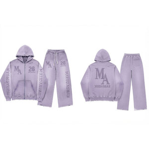 Conjunto Deportivo Mudassar con Efecto Ácido y Cuentas, Sudadera con Capucha y Pantalones Jogger de Algodón y Poliéster, Corte Holgado, 380 g/m², Estampado Casual con Transferencia Térmica - Product Image 5