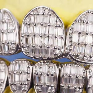 Grillz dentaire Hip Hop personnalisé en argent 925 avec moissanite taille baguette, entièrement serti, unisexe, bijoux de fête - Product Image 5