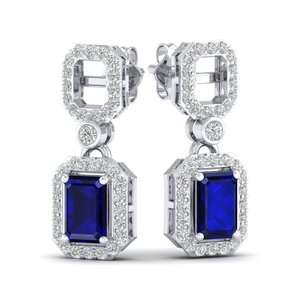 REYES Pendientes de Plata de Ley 925 de Alta Calidad con Moissanita, Joyería Fina para Boda, Corte Esmeralda, 2 Quilates, Gema de Zafiro Azul - Product Image 5