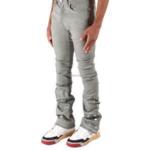 กางเกงยีนส์หรูหราแบบกําหนดเองปุ่มสแน็ปแบรนด์กางเกงยีนส์ผู้ชายสไตล์กางเกงบานกางเกงยีนส์ผอมซ้อนกัน - Product Image 4