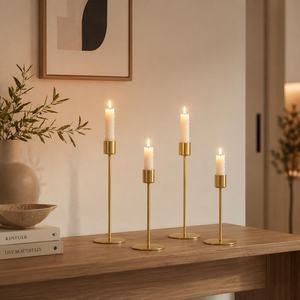 Porte-bougies en métal moderne, finition noire et dorée, résistant à la chaleur, décoration d'intérieur - Product Image 4