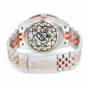 Montre de luxe pour femme avec diamants de laboratoire, boîtier rond en acier inoxydable, cadran analogique à quartz, verre saphir, fermoir papillon - Product Image 3