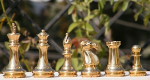 Brass <b>Chess</b> Pieces Staunton Style 4 Inch King Luxury Weighted <b>Set</b> for Playing - Product Image 4