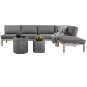 Outdoor <b>Wooden</b> <b>Frame</b> <b>Sofa</b> Woven Backrest Gray Fabric Cushion with Round Side Table OEM Custom Design - Product Image 3