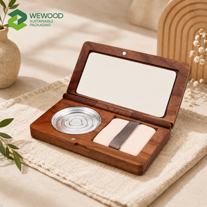 Custom Wooden <b>Makeup</b> Palette <b>Box</b> with Mirror Refillable Cosmetic Compact Case OEM ODM - Product Image 1