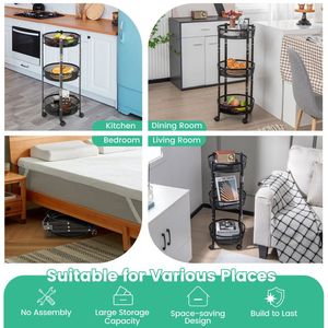 Scaffale di Stoccaggio in Metallo a 3 Ripiani Rotante e Pieghevole in 1 Secondo, Soluzione Efficiente per l'Organizzazione - Product Image 5